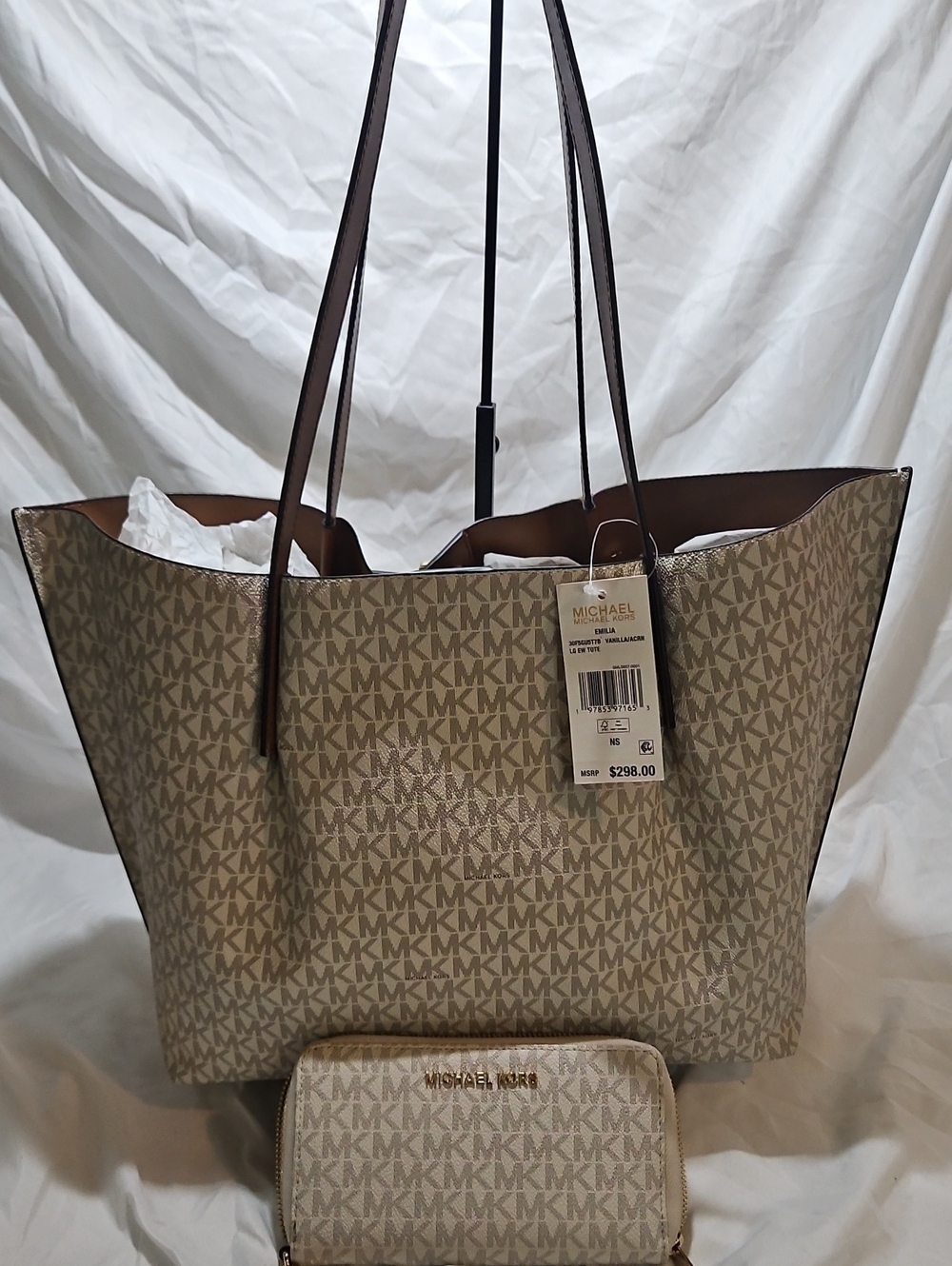 MICHAEL Michael Kors Beige MK Logo Tote with Matching Wallet